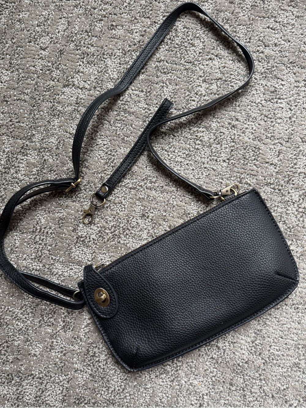 Joy Susan Black Pebbled Crossbody Bag with Gold Hardware
